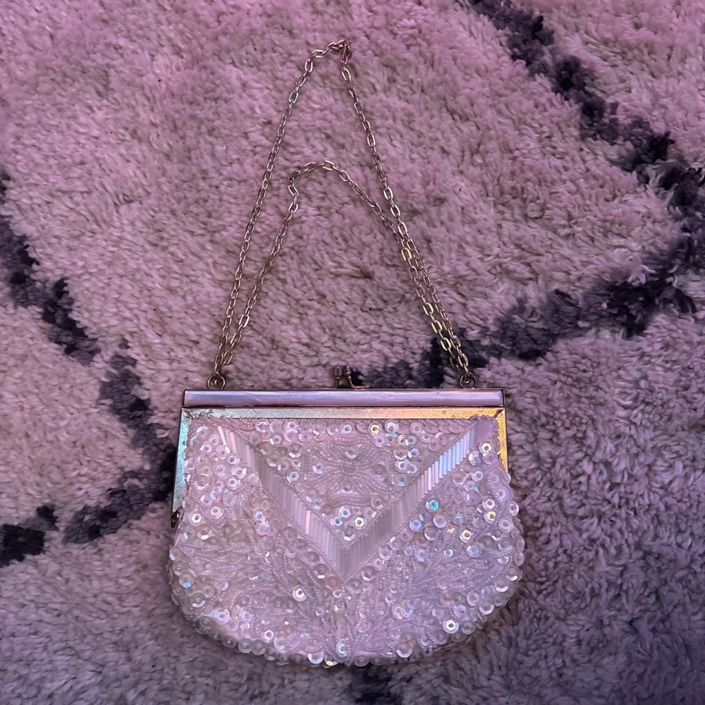 Unique Vintage White Sequin Clutch